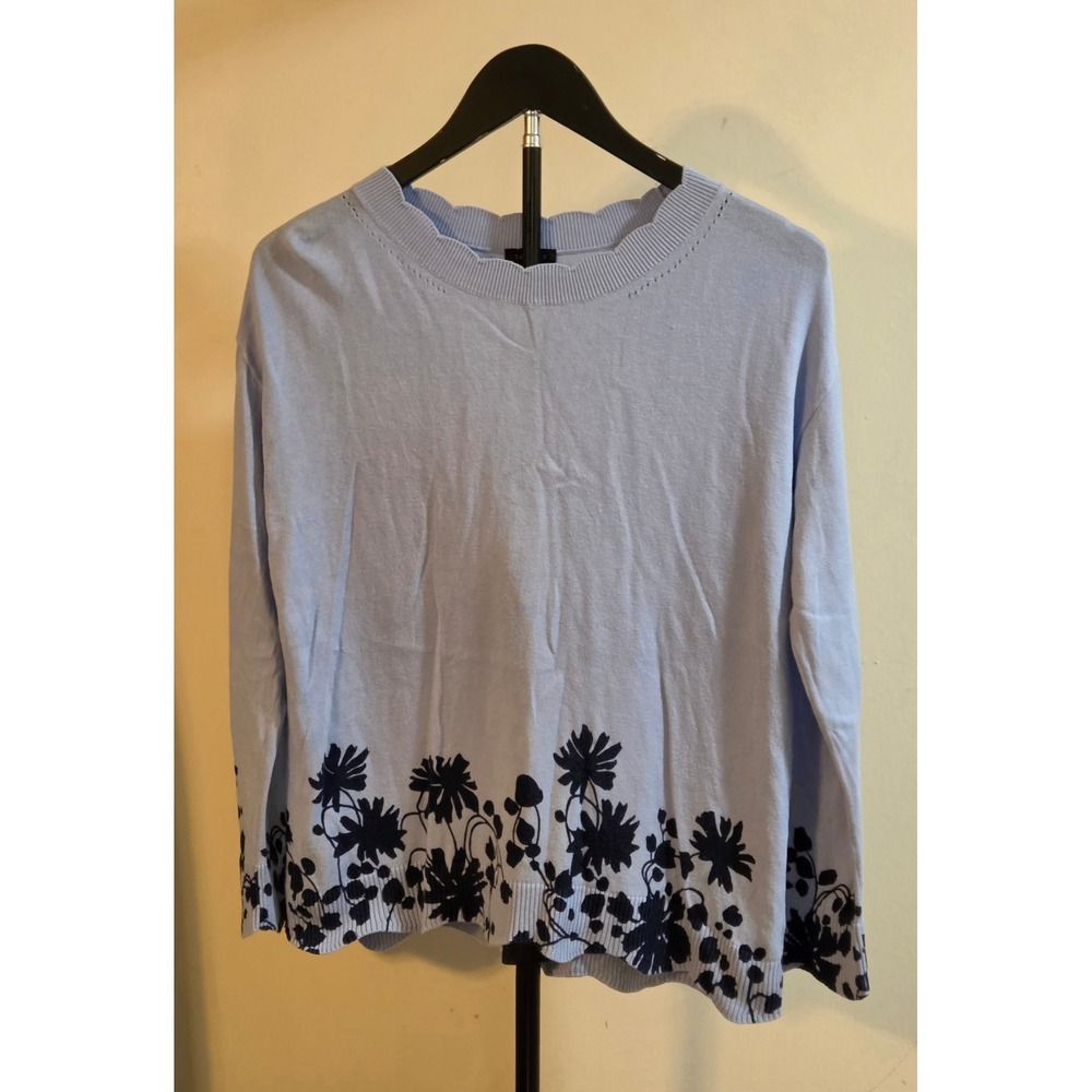 Talbots Scallop Detail Floral Print Crewneck Pullover Sweater Womens Size Small